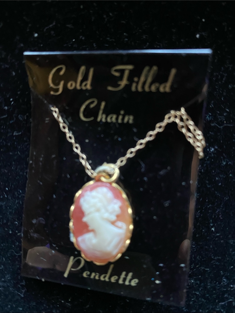 Gold-Filled Cameo Pendant Necklace - Pink/Coral Cameo